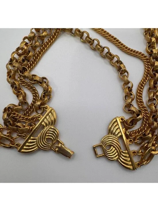 Vintage Gold Tone Heavy Multi 5 Strand Chain Necklace Statement Layered Runway - Picture 9 of 9